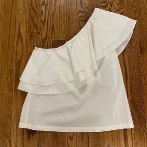 One Shoulder White Ruffled Top